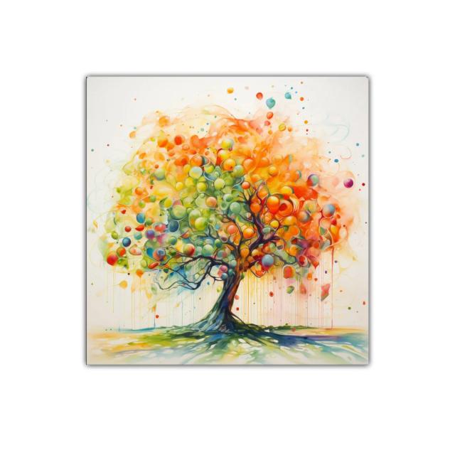 Árbol colorido con esfera vibrante y esencia vital