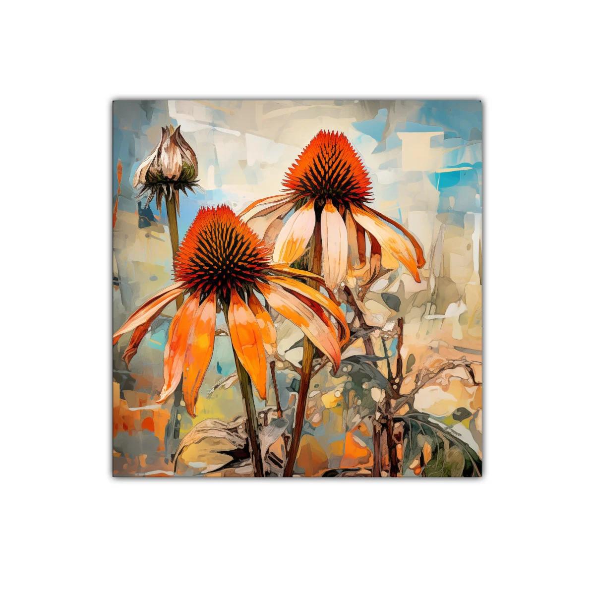 Cuadro decorativo con flores vibrantes y tonos cálidos