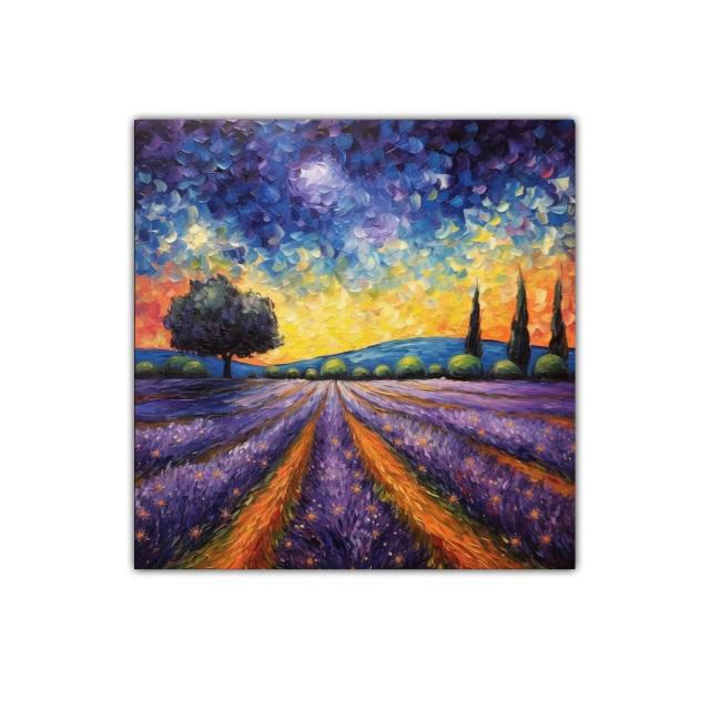 Paisaje de atardecer con campos de lavanda vibrantes