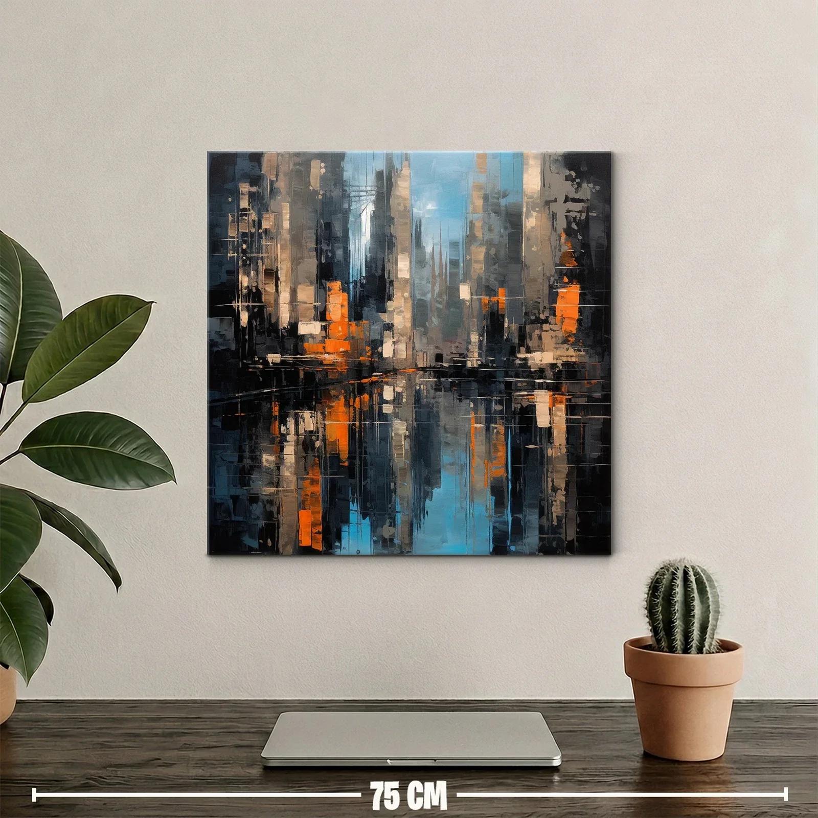 Cuadro abstracto de ciudad con reflejos vibrantes — miniatura 2