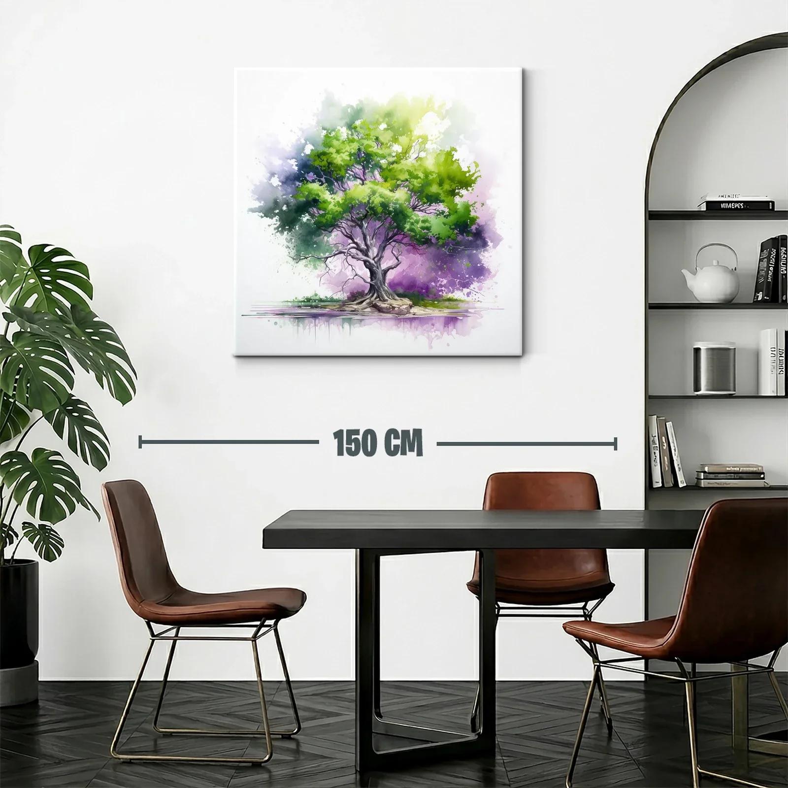 Árbol vibrante en tonos verdes y morados con reflejo suave — miniatura 2