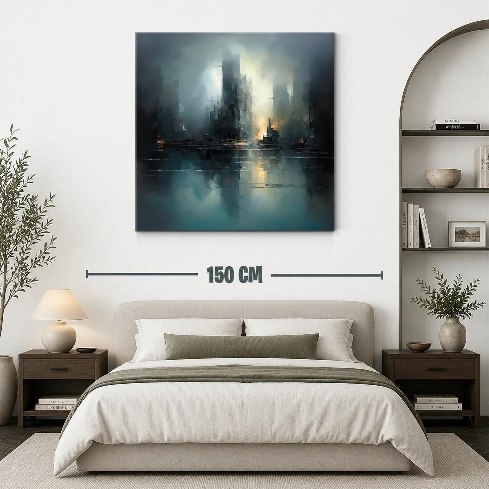 Paisaje urbano nebuloso con reflejos de luz cálida — miniatura 3