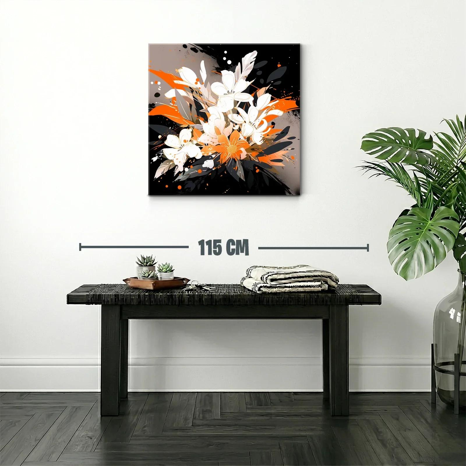 Cuadro moderno con ramo floral en tonos naranjas y negros — miniatura 2