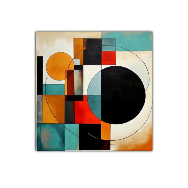 Cuadro abstracto con formas geométricas y colores vibrantes