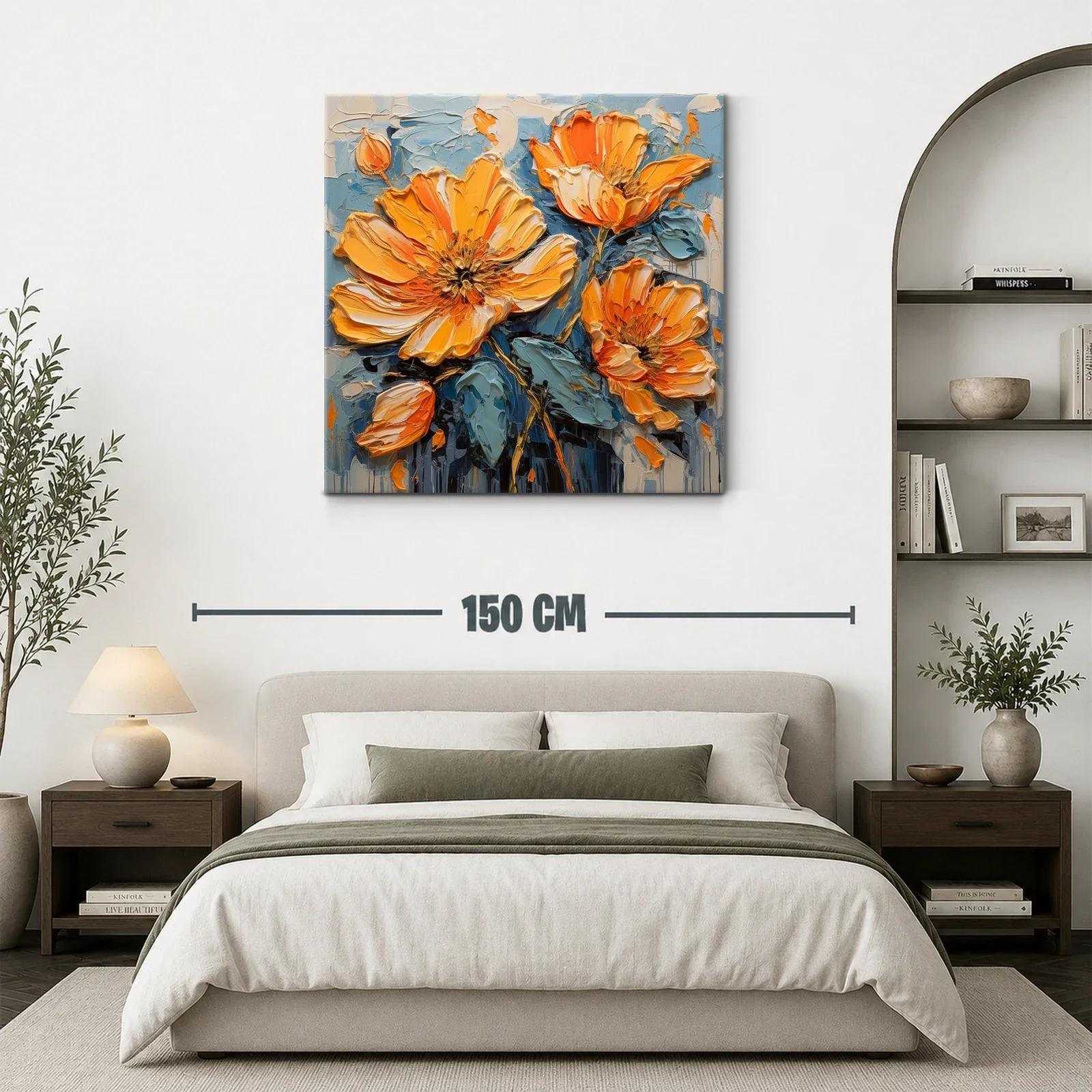 Cuadro floral con vibrantes tonalidades naranjas y azules — miniatura 3