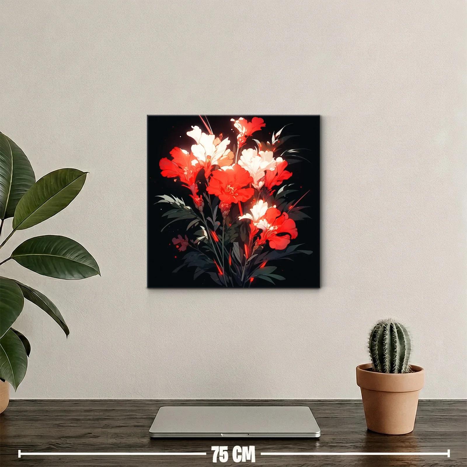 Ramo vibrante de flores rojas y blancas sobre fondo oscuro — miniatura 2