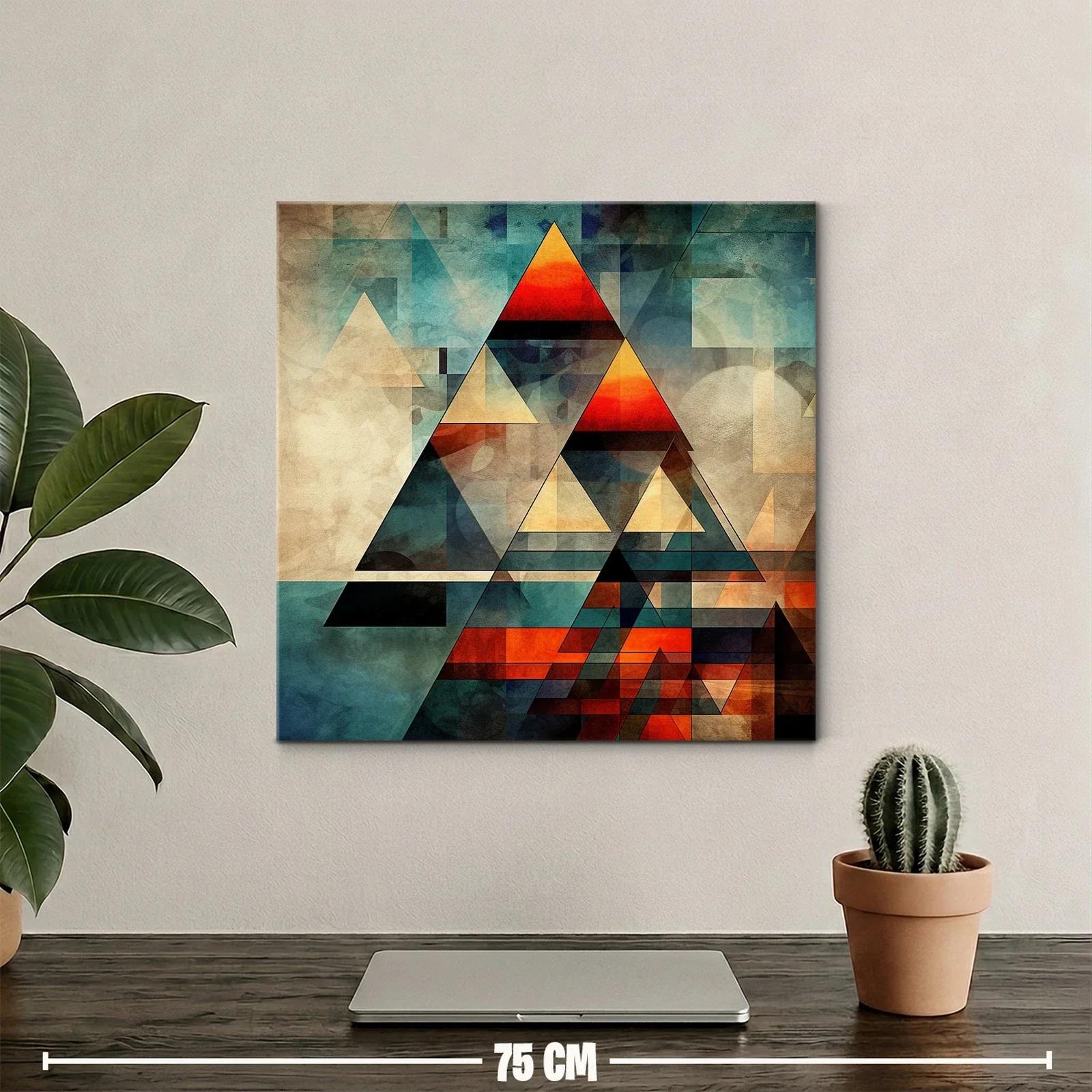 Composición abstracta con triángulos en tonos cálidos y fríos — miniatura 2