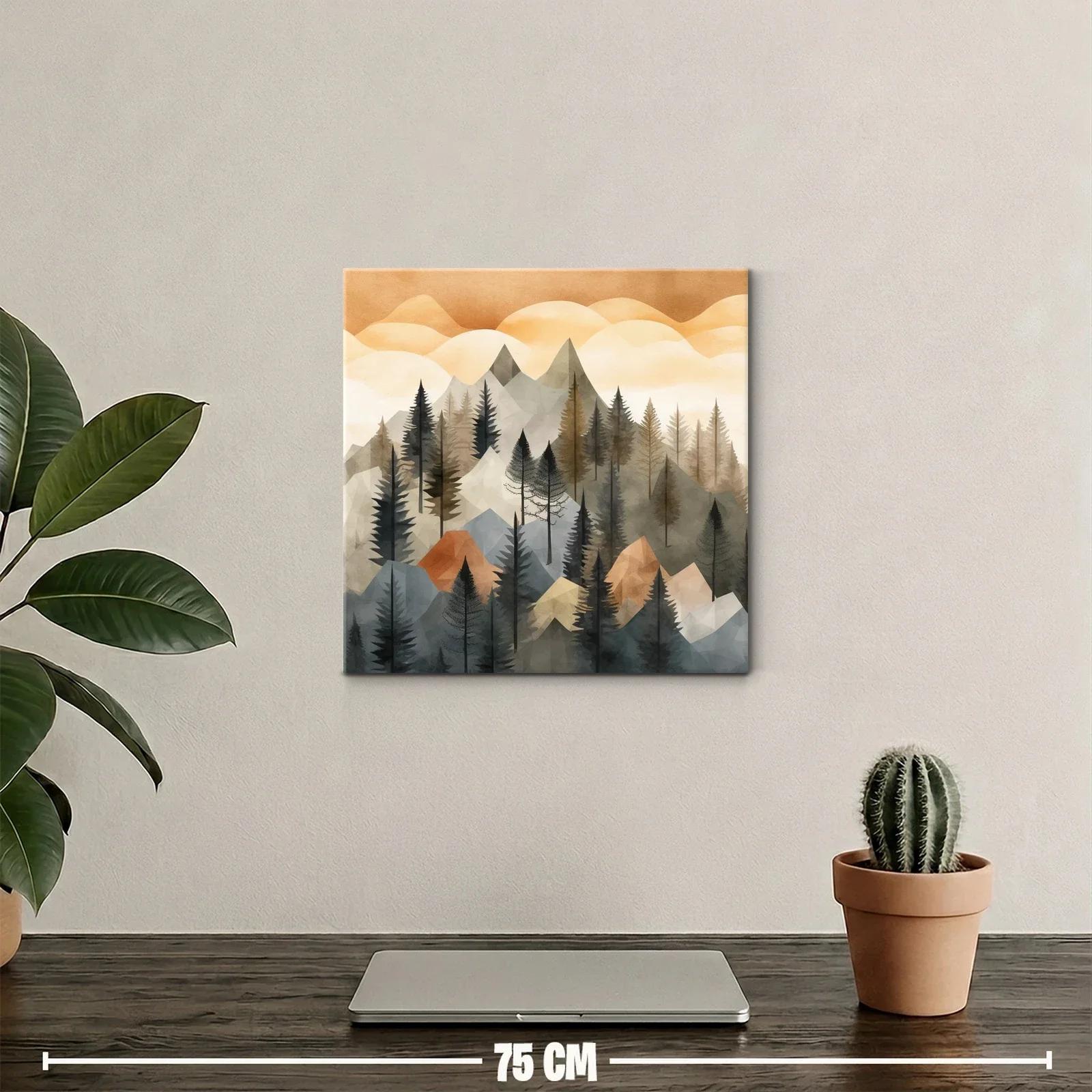 Montañas y pinos en tonos tierra y grises suaves — miniatura 2