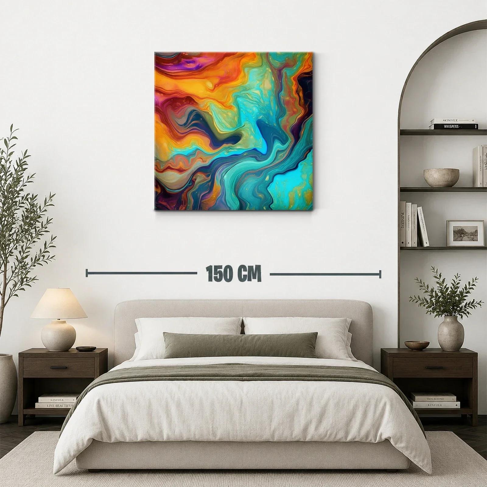 Composición abstracta con vibrantes tonos turquesa y cálidos anaranjados — miniatura 3