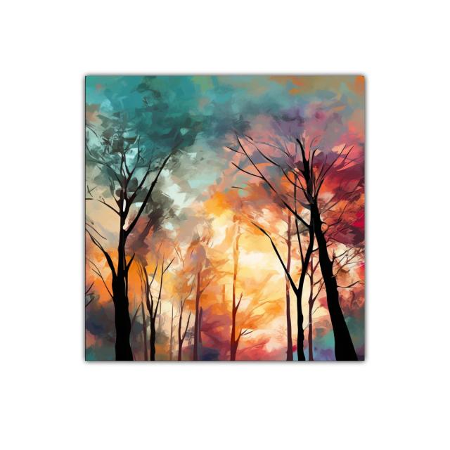 Paisaje Abstracto de Árboles al Atardecer Colorido