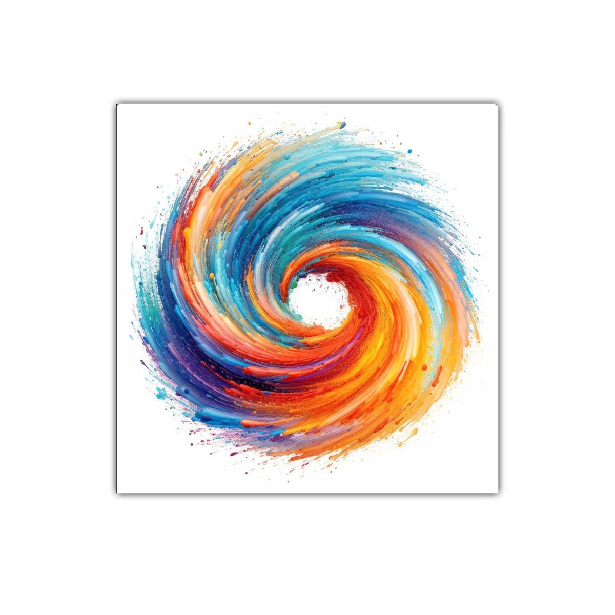 Cuadro abstracto con remolino vibrante de colores cálidos y fríos