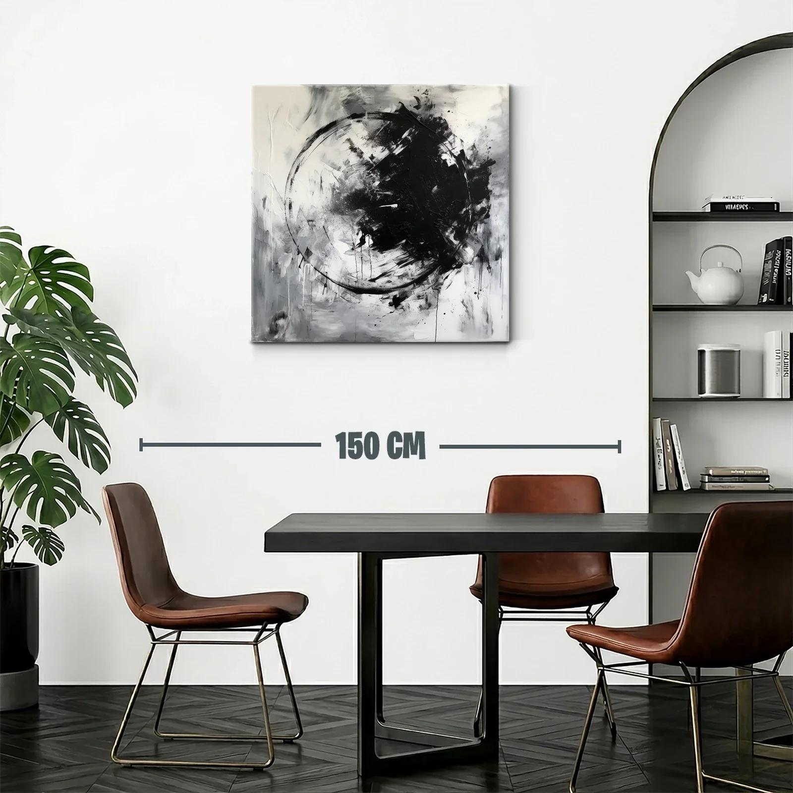 Cuadro abstracto en blanco y negro con círculo dinámico — miniatura 2