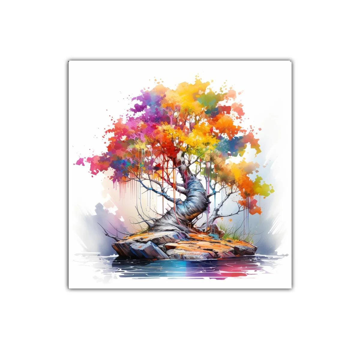 Árbol colorido en isla rodeada de agua vibrante — imagen principal