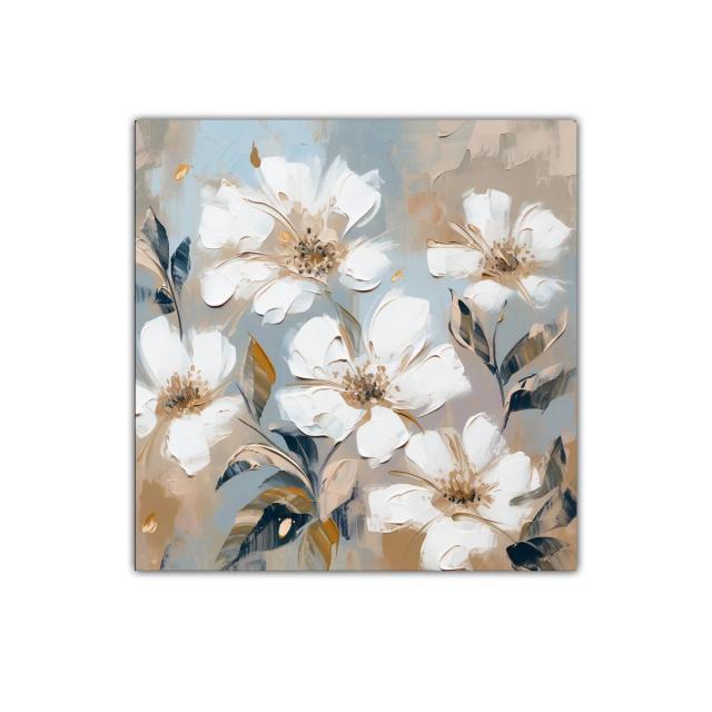 Cuadro floral elegante con flores blancas y tonos neutros