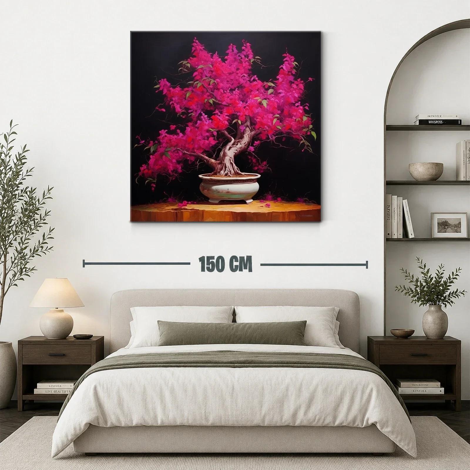 Árbol Bonsái en Floración Fucsia en Ambiente Oscuro — miniatura 3