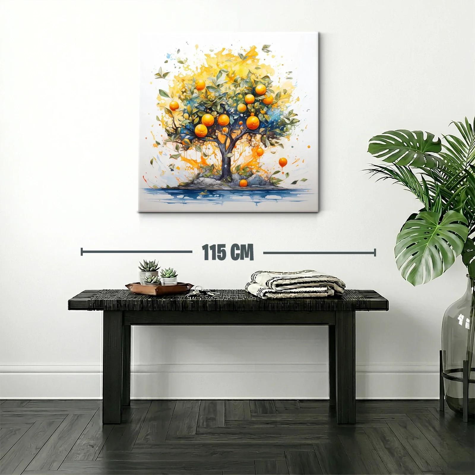 Árbol de naranjas vibrantes con fondo luminoso y acuarelas — miniatura 2