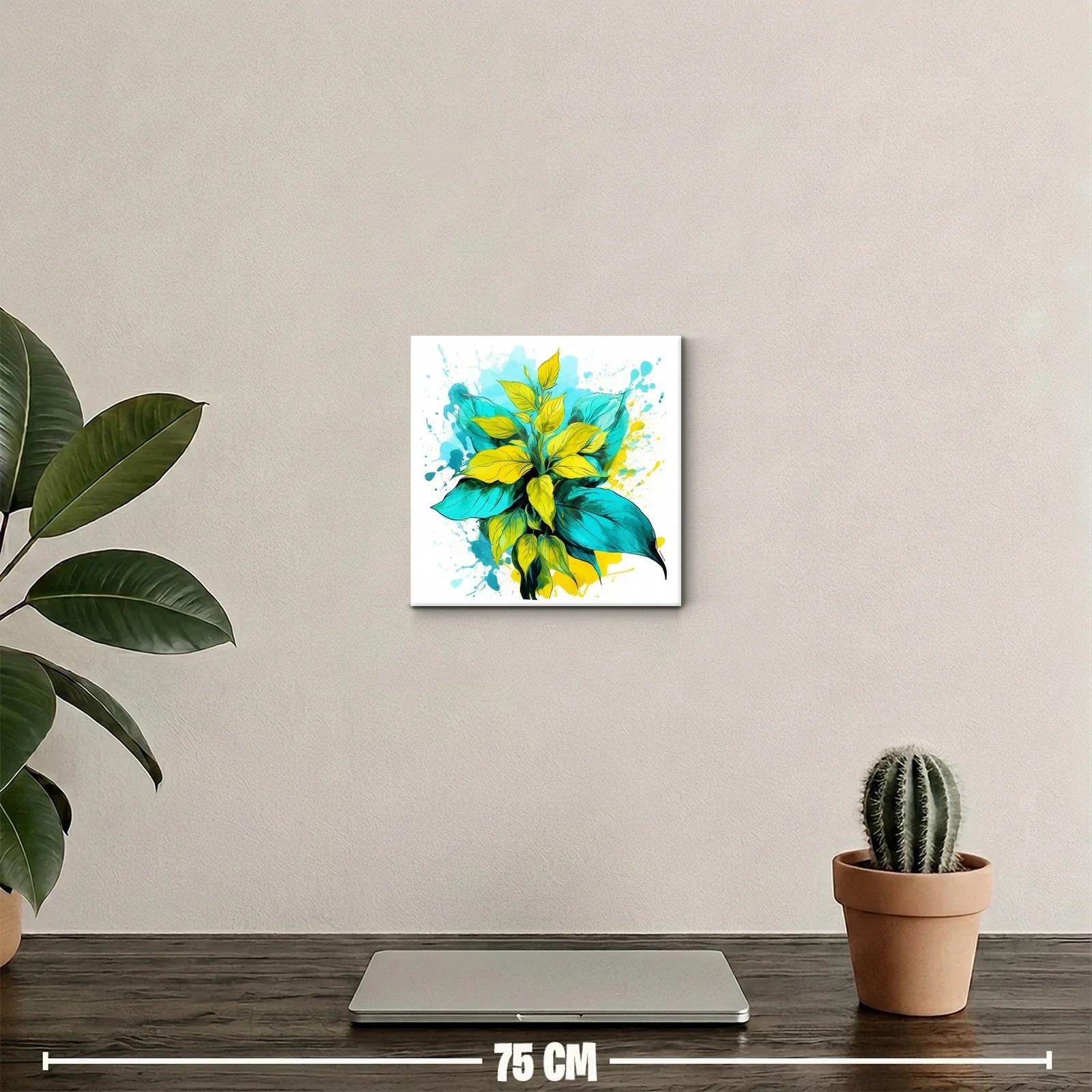 Cuadro decorativo hojas vibrantes en tonos amarillos y azules — miniatura 2