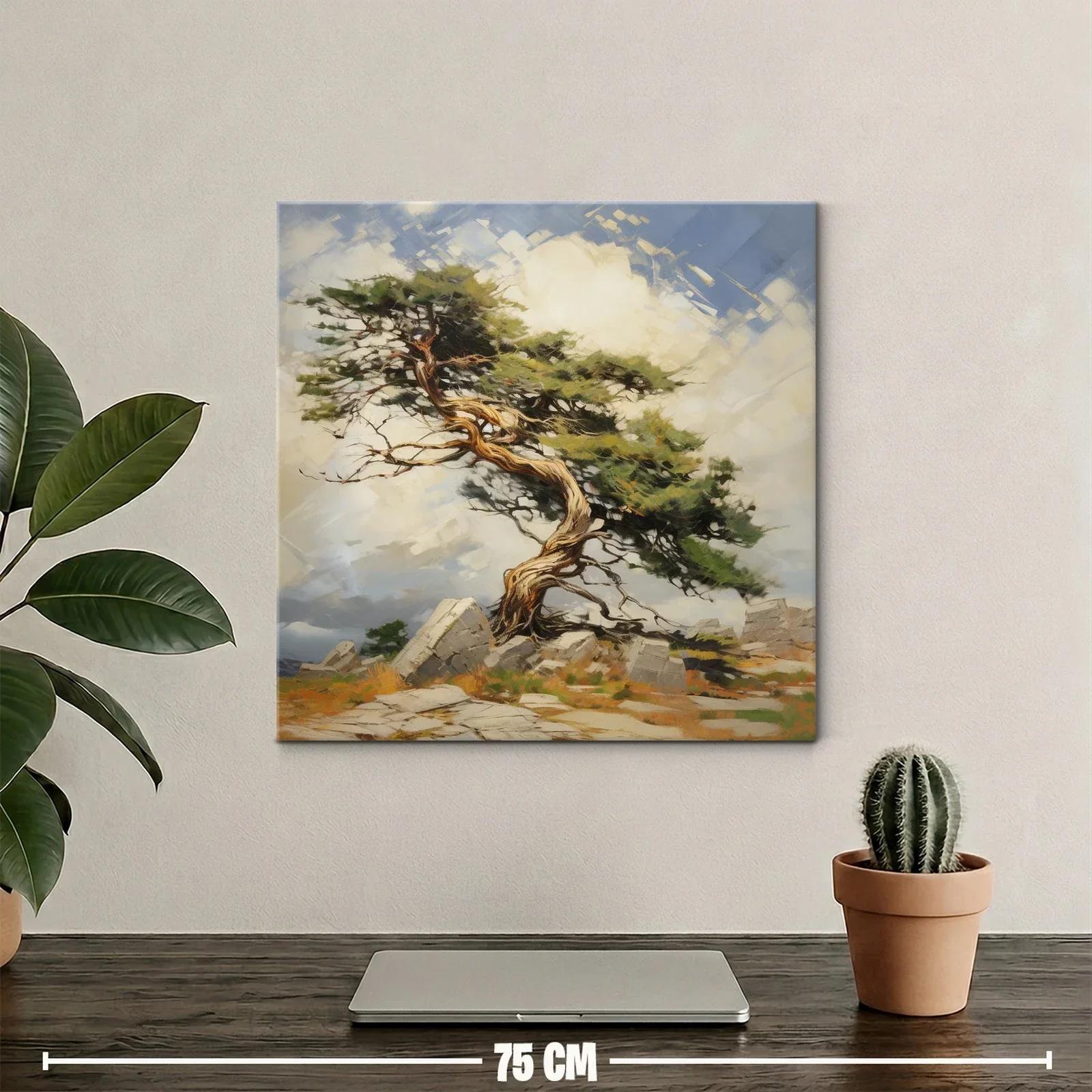 Árbol solitario entre rocas con cielo iluminado — miniatura 2