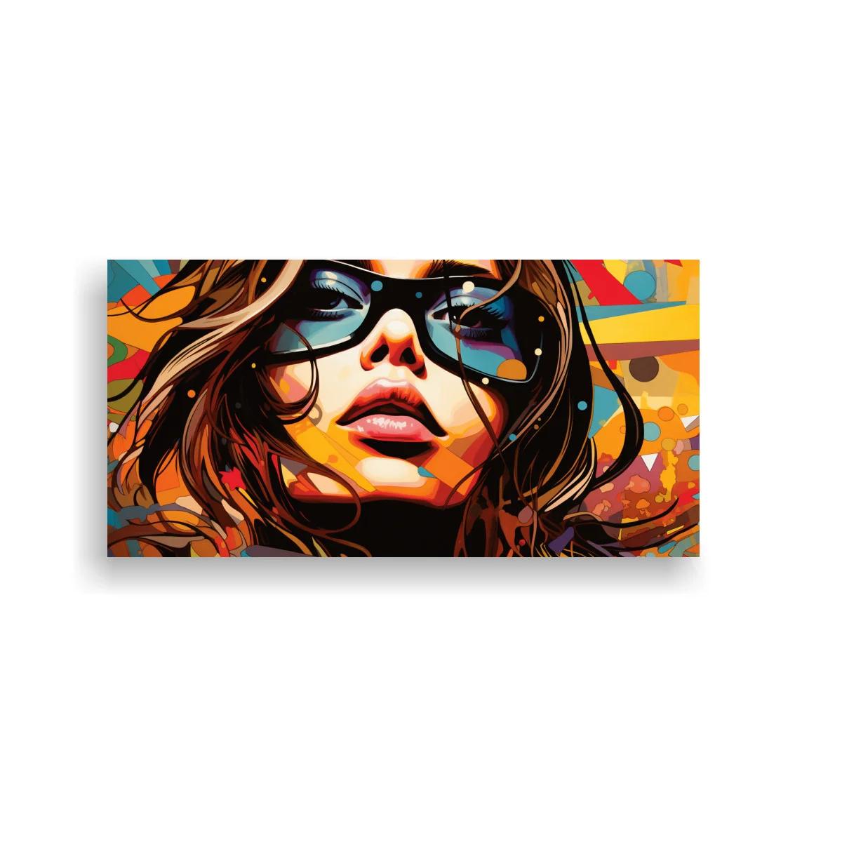 Cuadro mujer con gafas de sol y fondo pop art