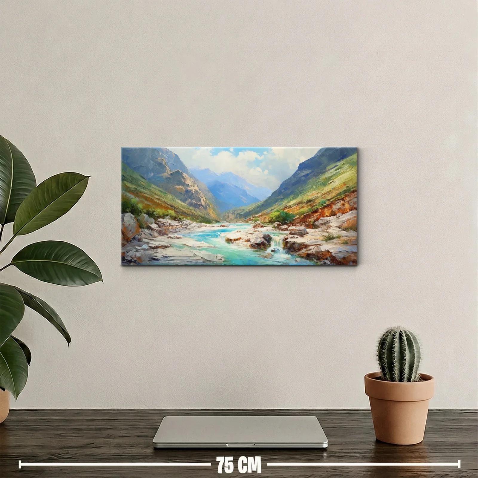 Cuadro río de montaña con valle verde y aguas turquesa — miniatura 2