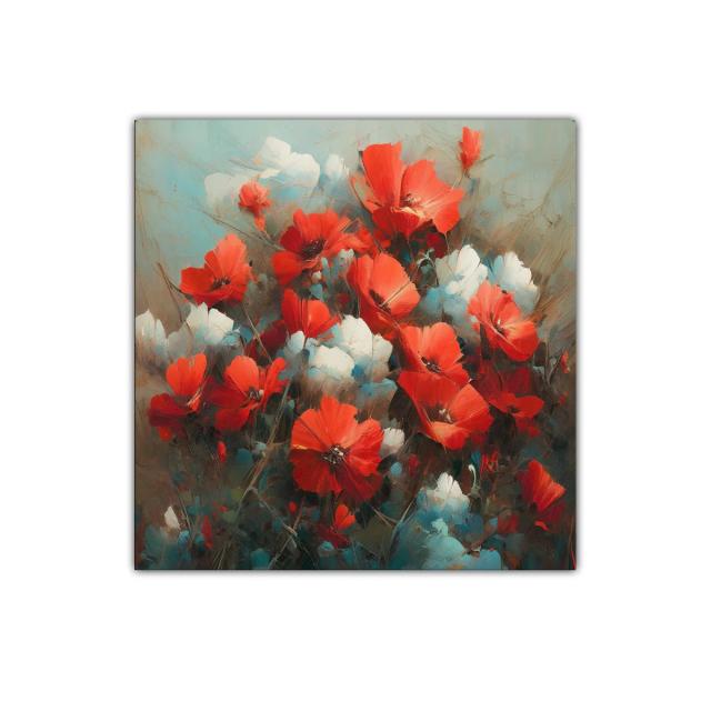 Cuadro floral con vibrantes amapolas rojas y detalles blancos