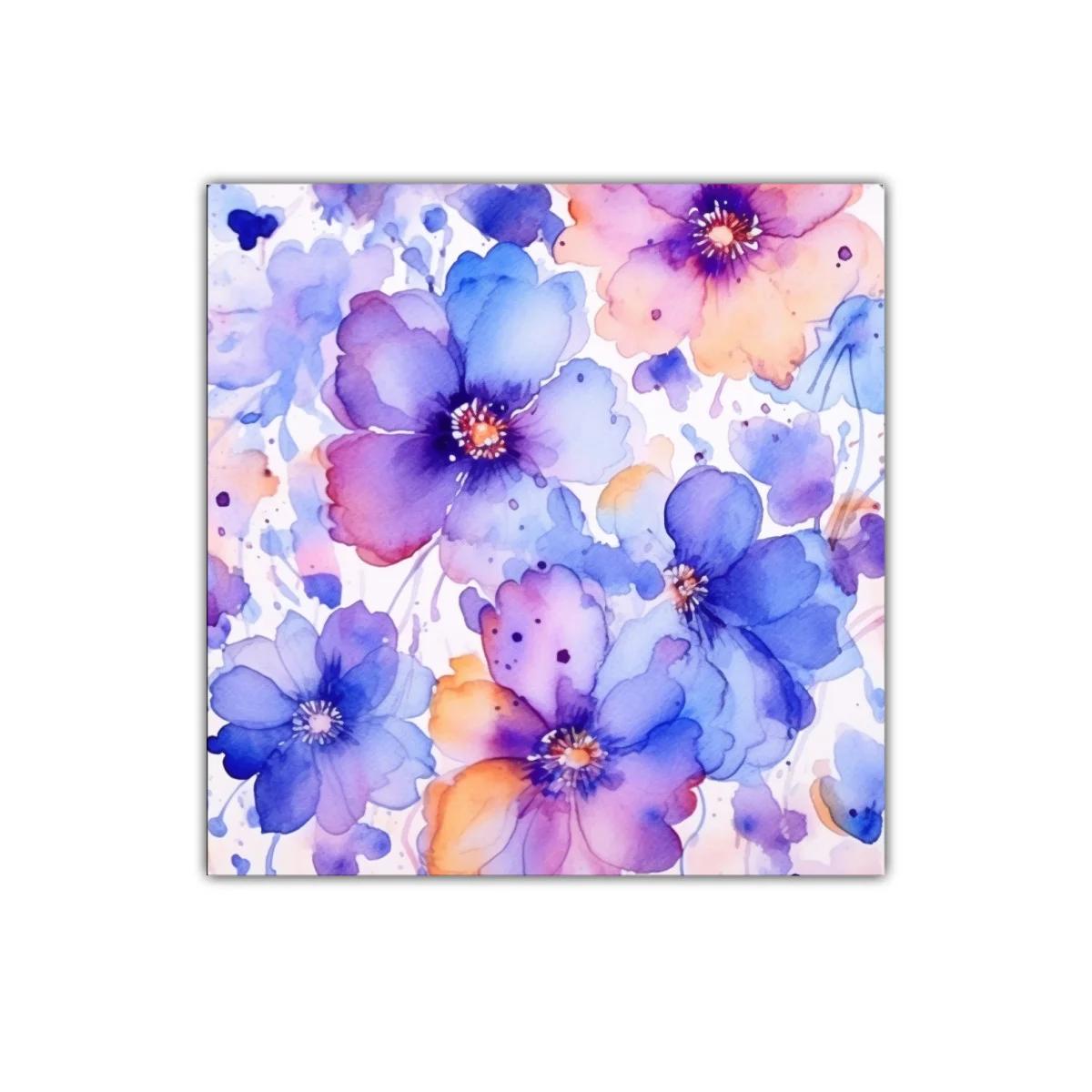 Cuadro floral con tonos lavanda y naranja pastel