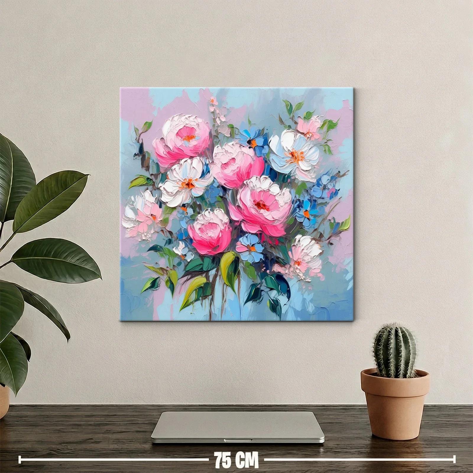 Lienzo con flores en tonos rosados y azules relajantes — miniatura 2