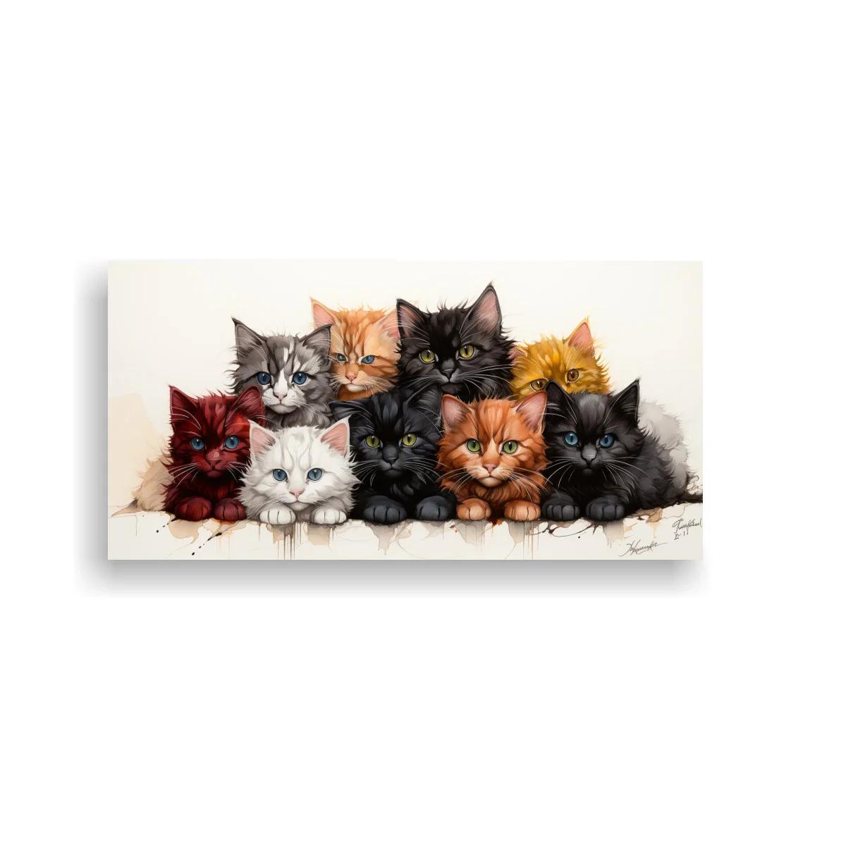 Cuadro grupo de gatitos en acuarela