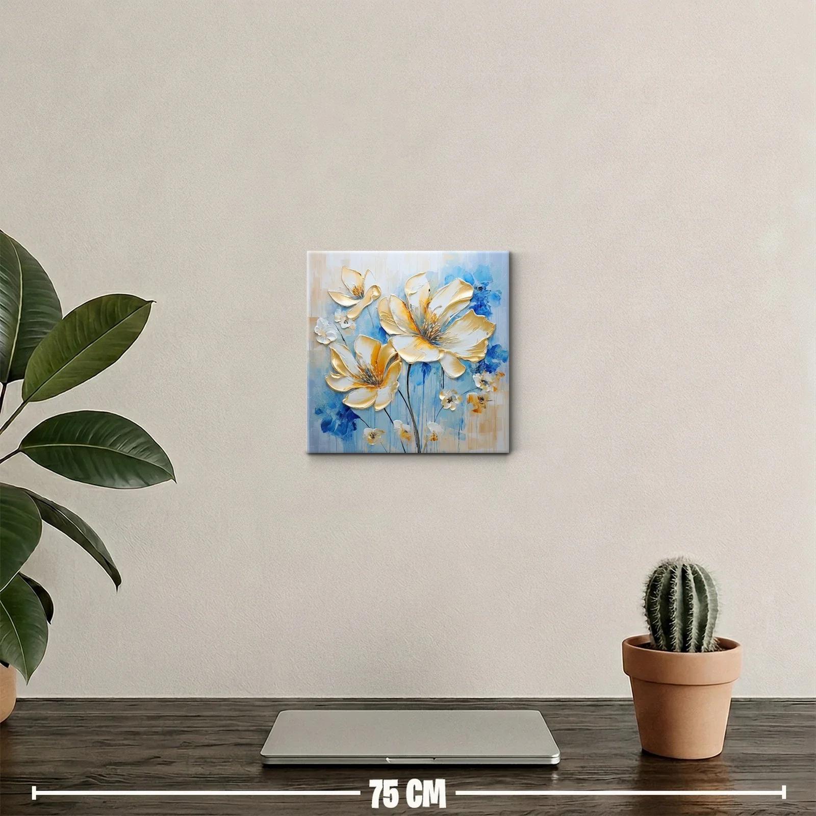 Flores en tonos dorados con fondo azul vibrante — miniatura 2