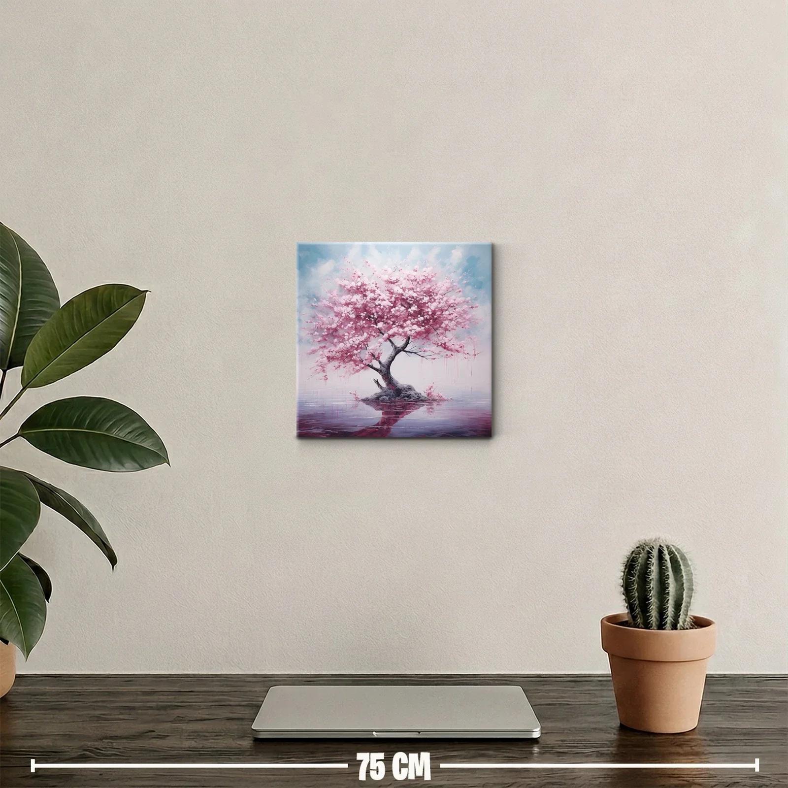 Árbol de flores rosas con reflejo en lago sereno — miniatura 2