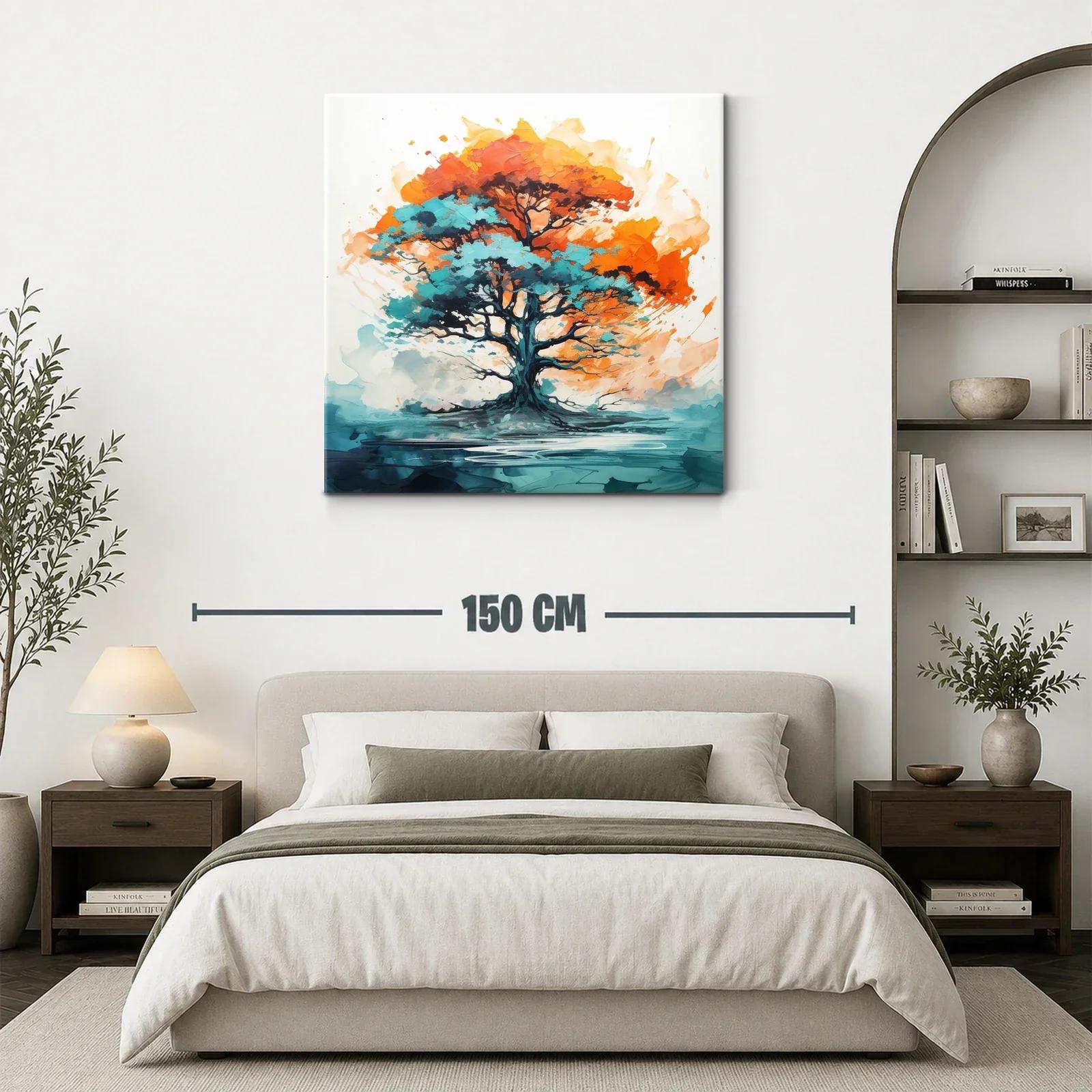 Árbol vibrante con tonos turquesa y naranja intenso — miniatura 3