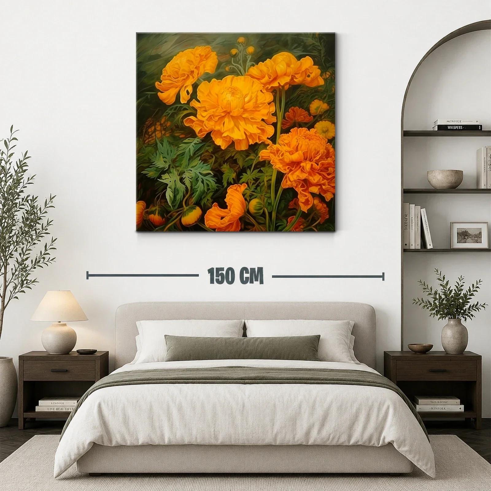 Cuadro con vibrantes flores naranjas y hojas verdes — miniatura 3