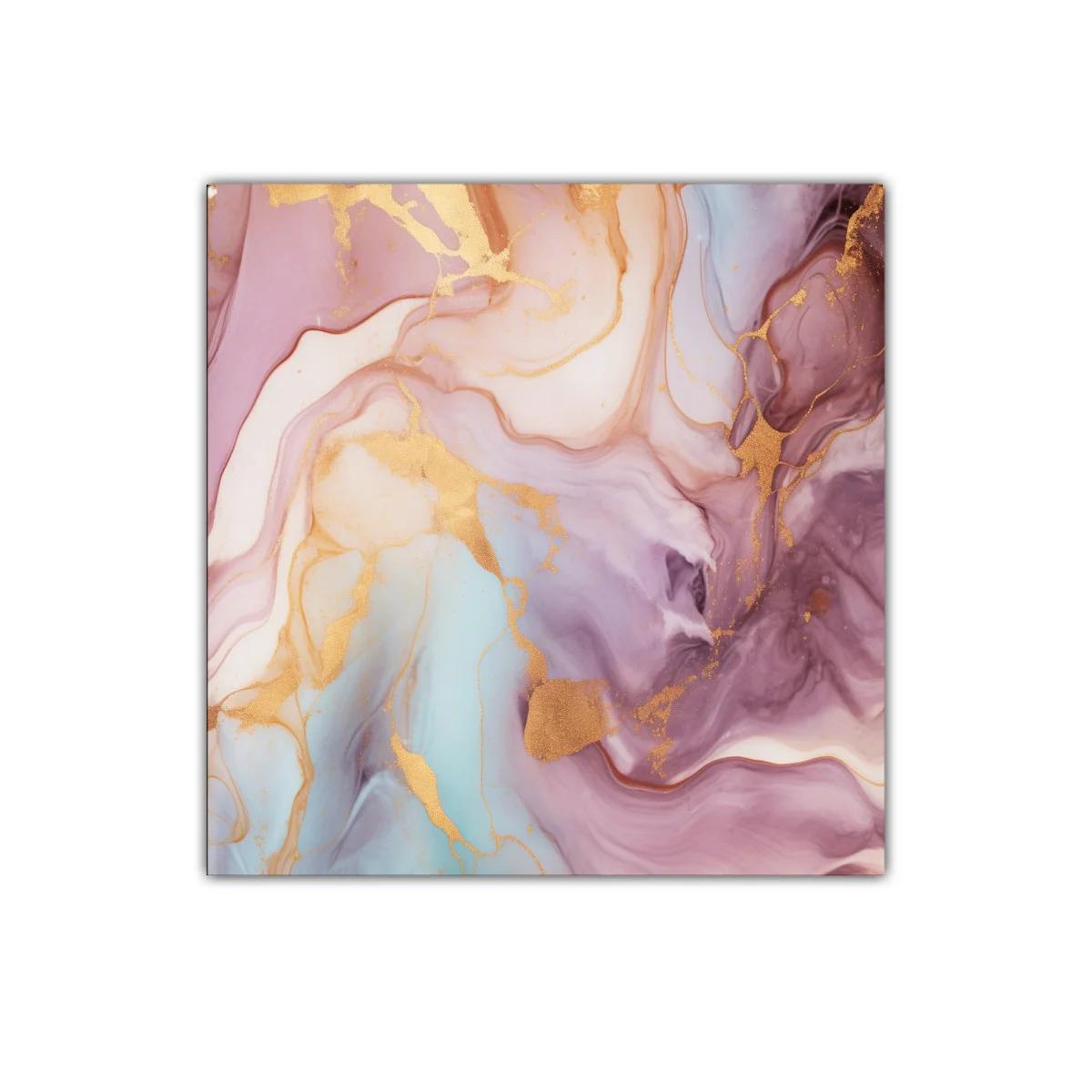 Cuadro decorativo con diseño abstracto en tonos pastel y dorado