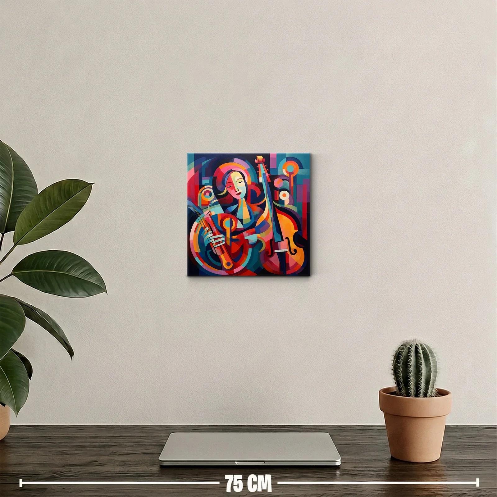 Cuadro colorido con músico y instrumentos abstractos — miniatura 2
