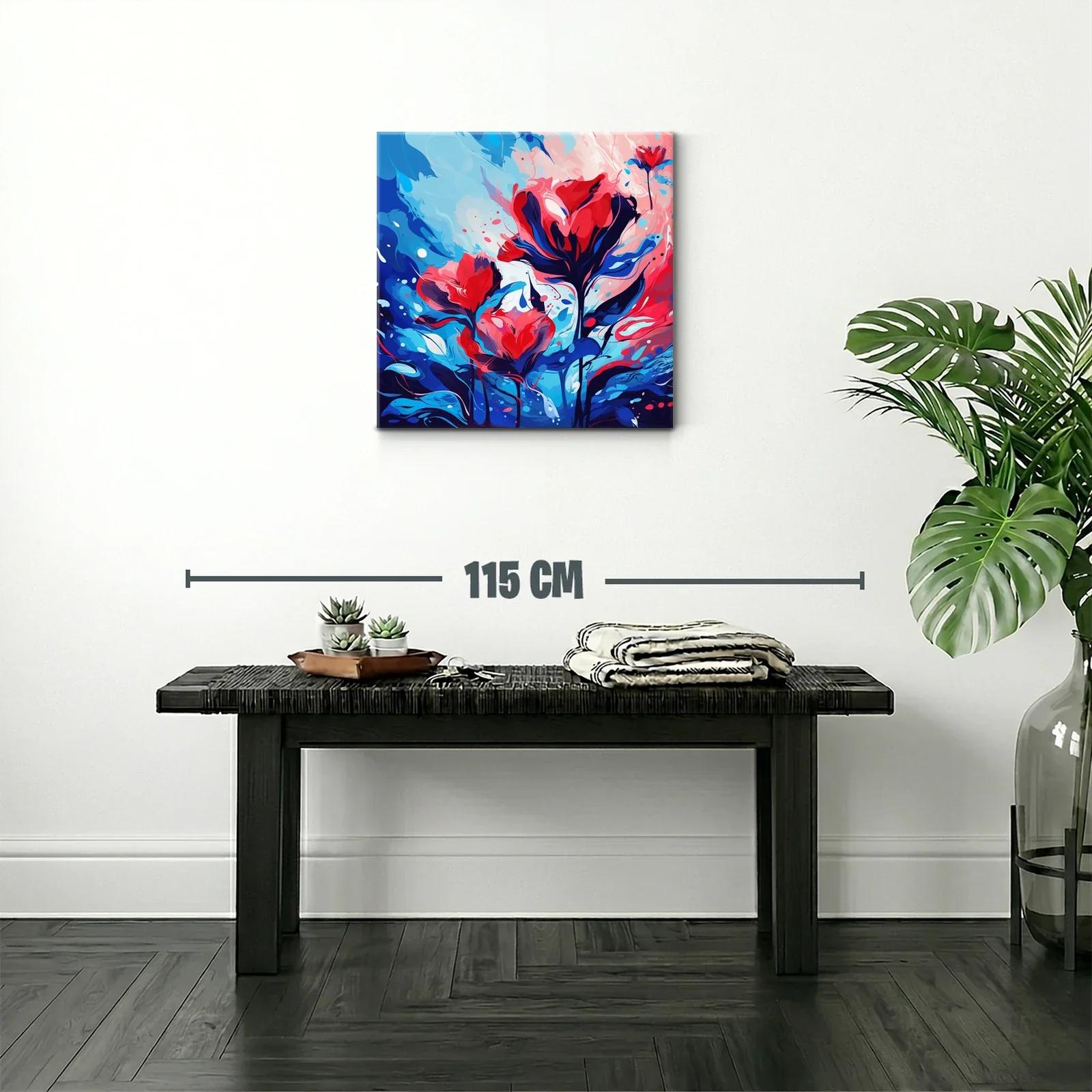 Cuadro vibrante con flores en tonos rojos y azules intensos — miniatura 2