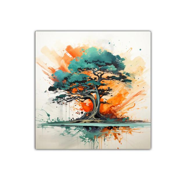 Árbol vibrante con tonos cálidos y verdes intensos