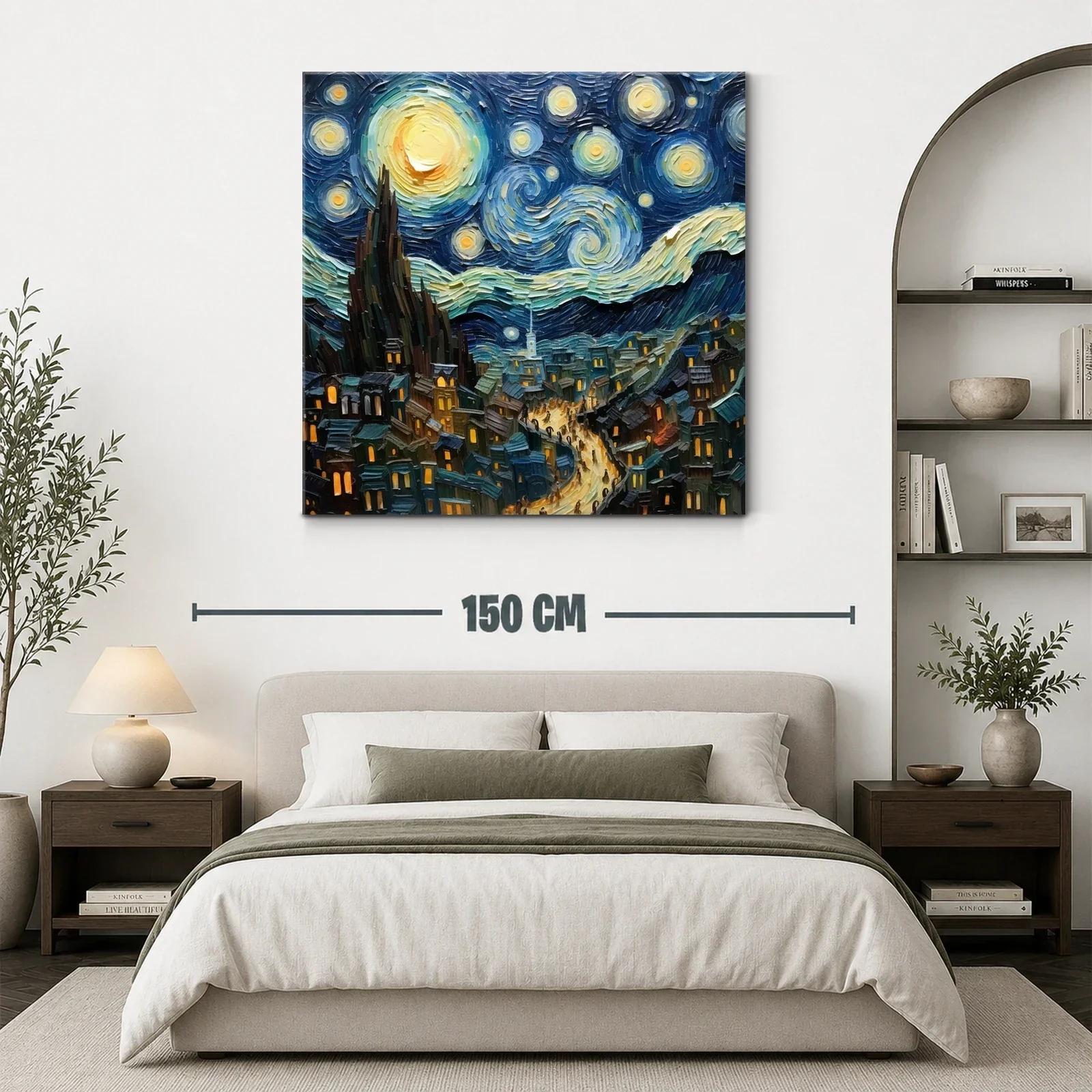 Cielo estrellado sobre un pueblo iluminado en la noche — miniatura 3