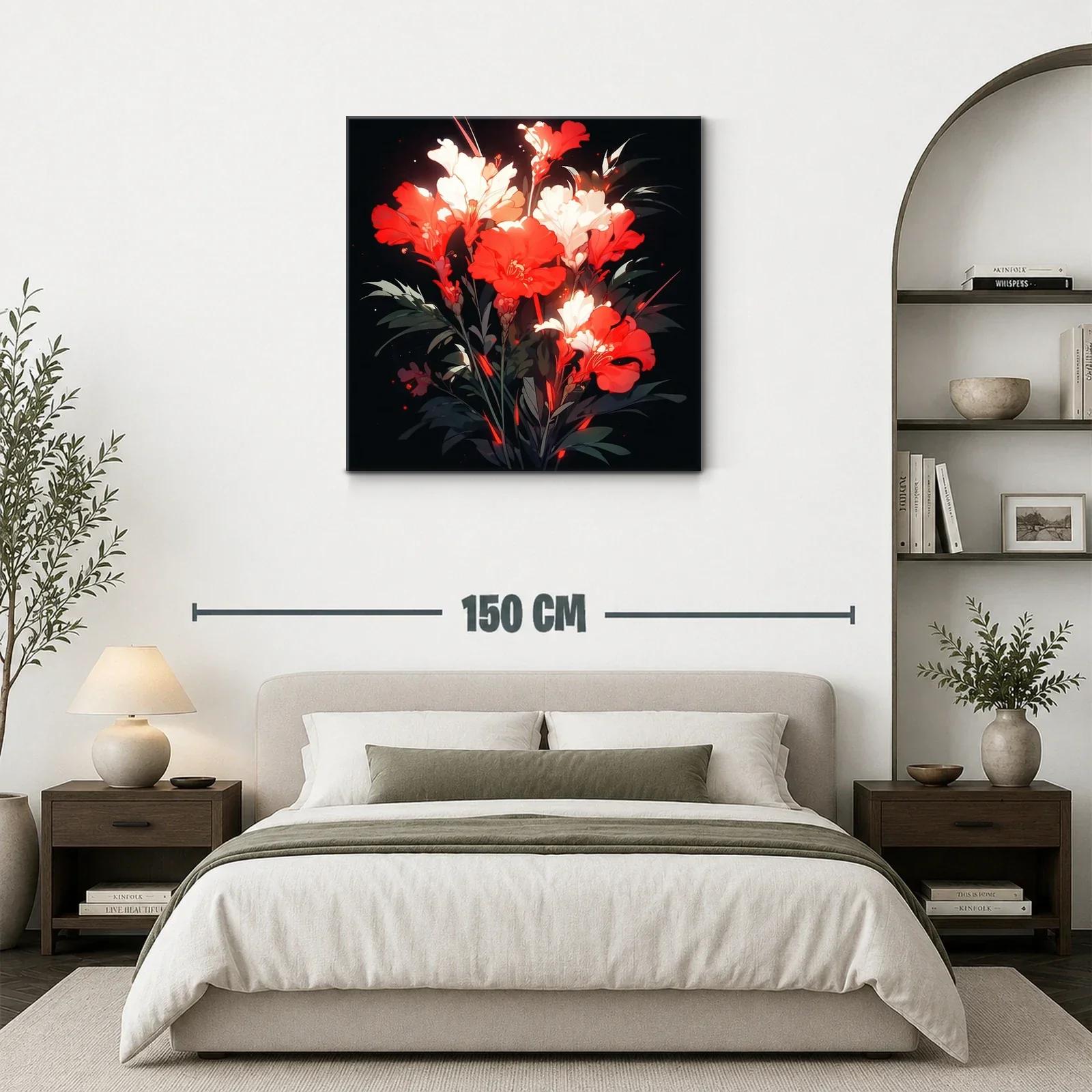 Ramo vibrante de flores rojas y blancas sobre fondo oscuro — miniatura 3