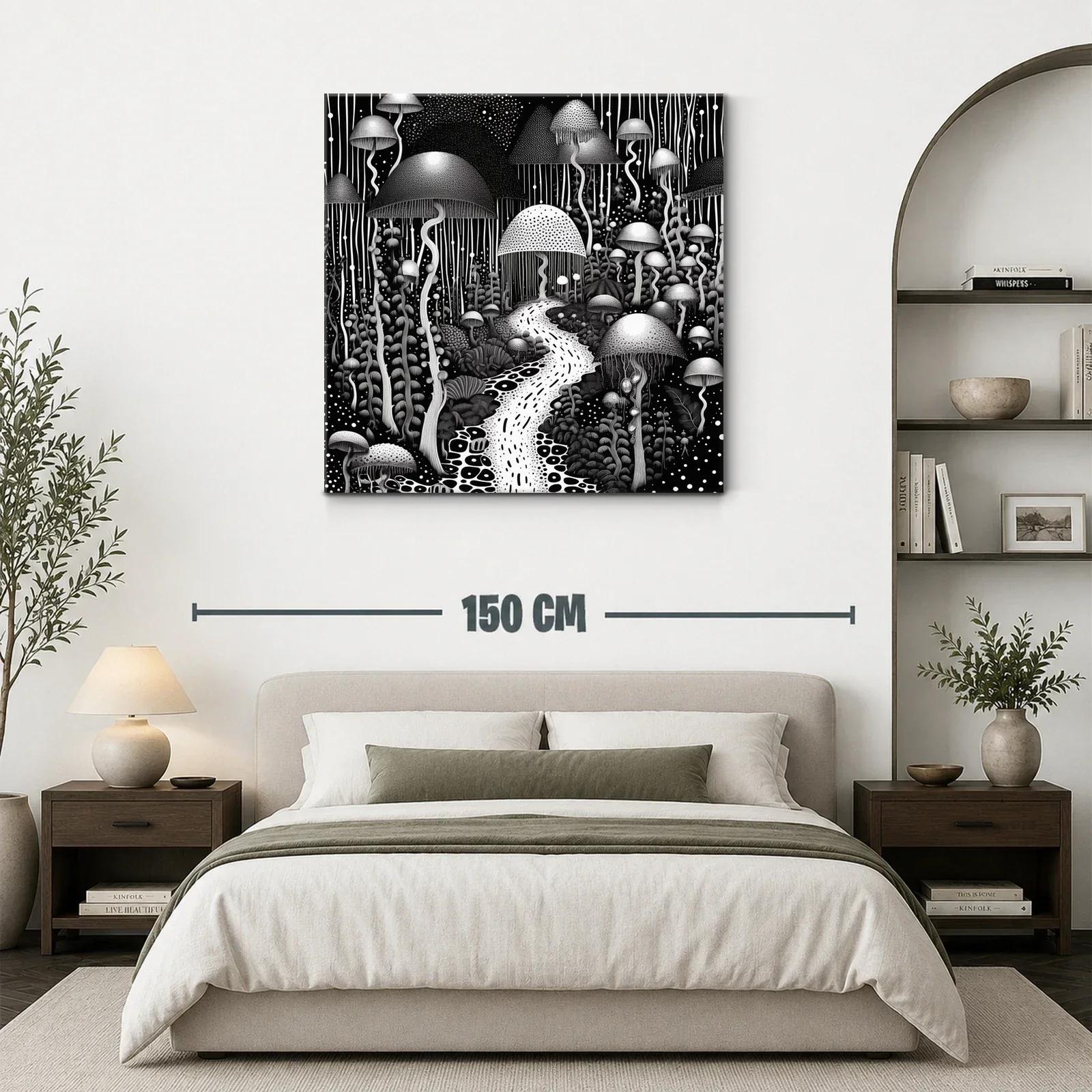 Bosque Onírico de Hongos en Blanco y Negro — miniatura 3