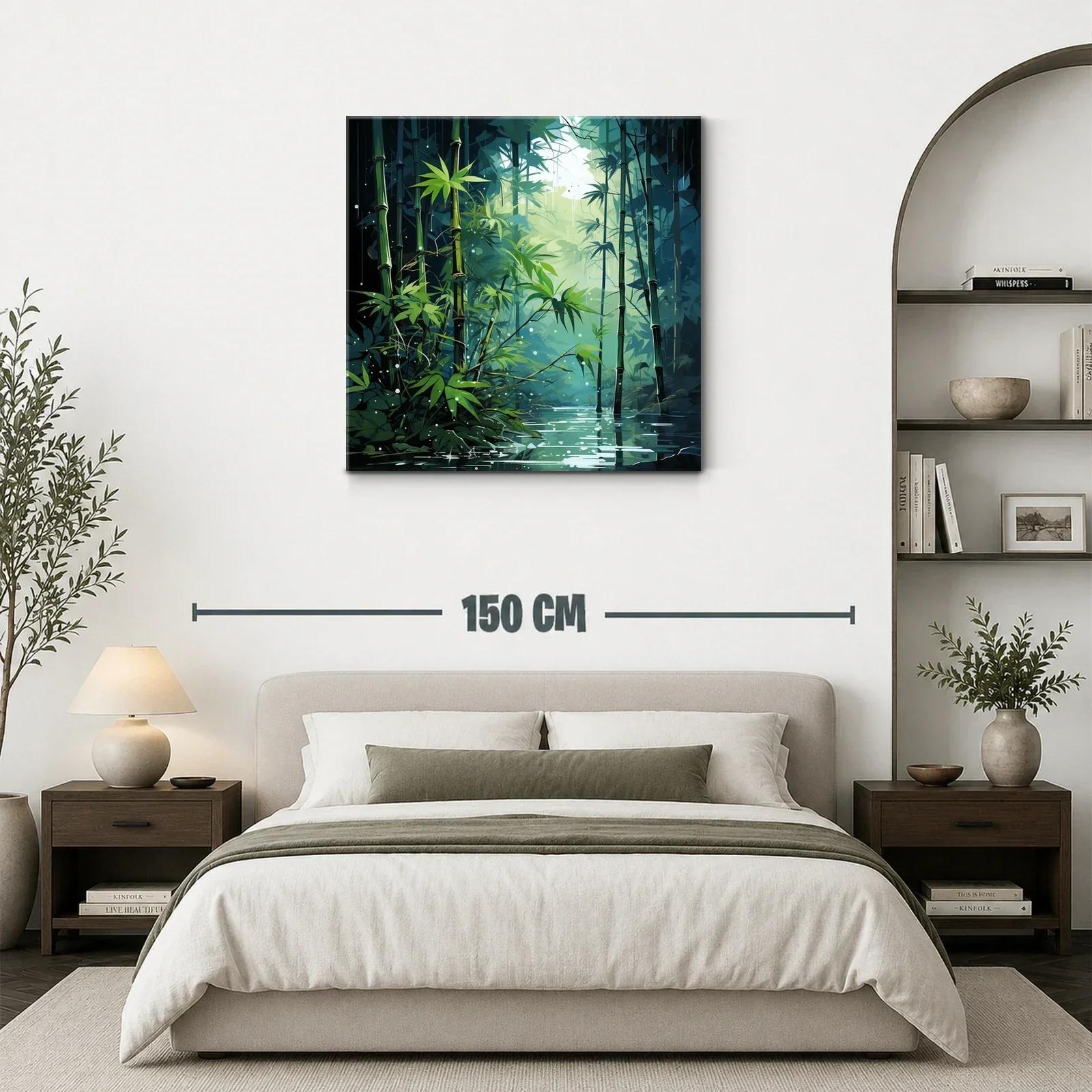 Bosque de bambú con luz y reflejos en el agua — miniatura 3
