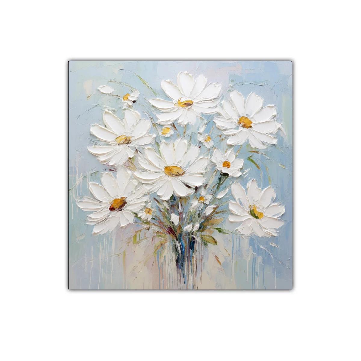 Ramo de margaritas blancas con fondo azul suave — imagen principal