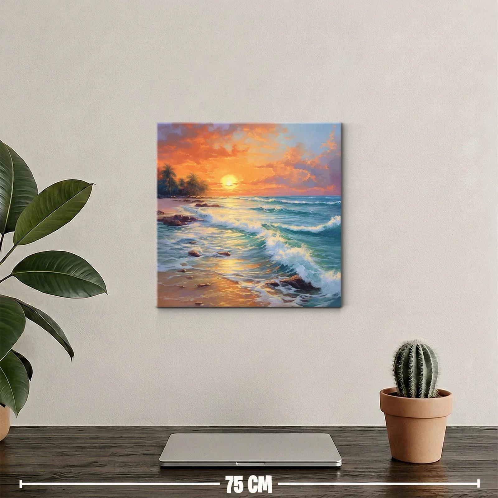 Atardecer con olas y palmeras en la playa tropical — miniatura 2