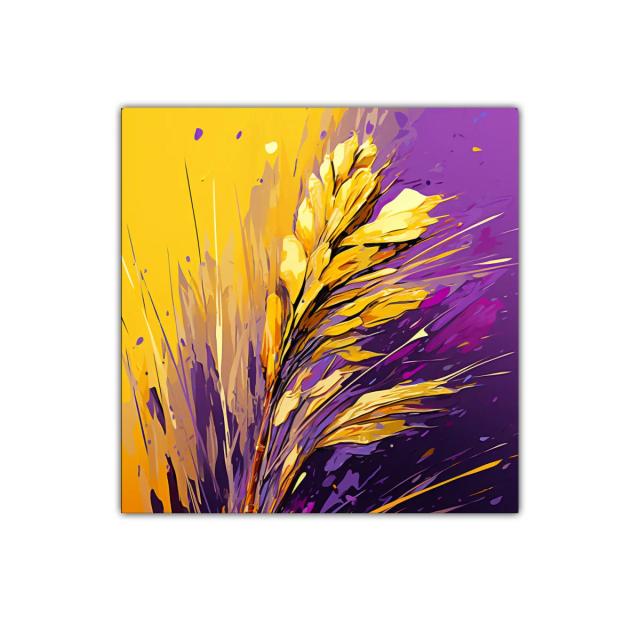 Cuadro decorativo con ramo abstracto en tonos amarillos y morados