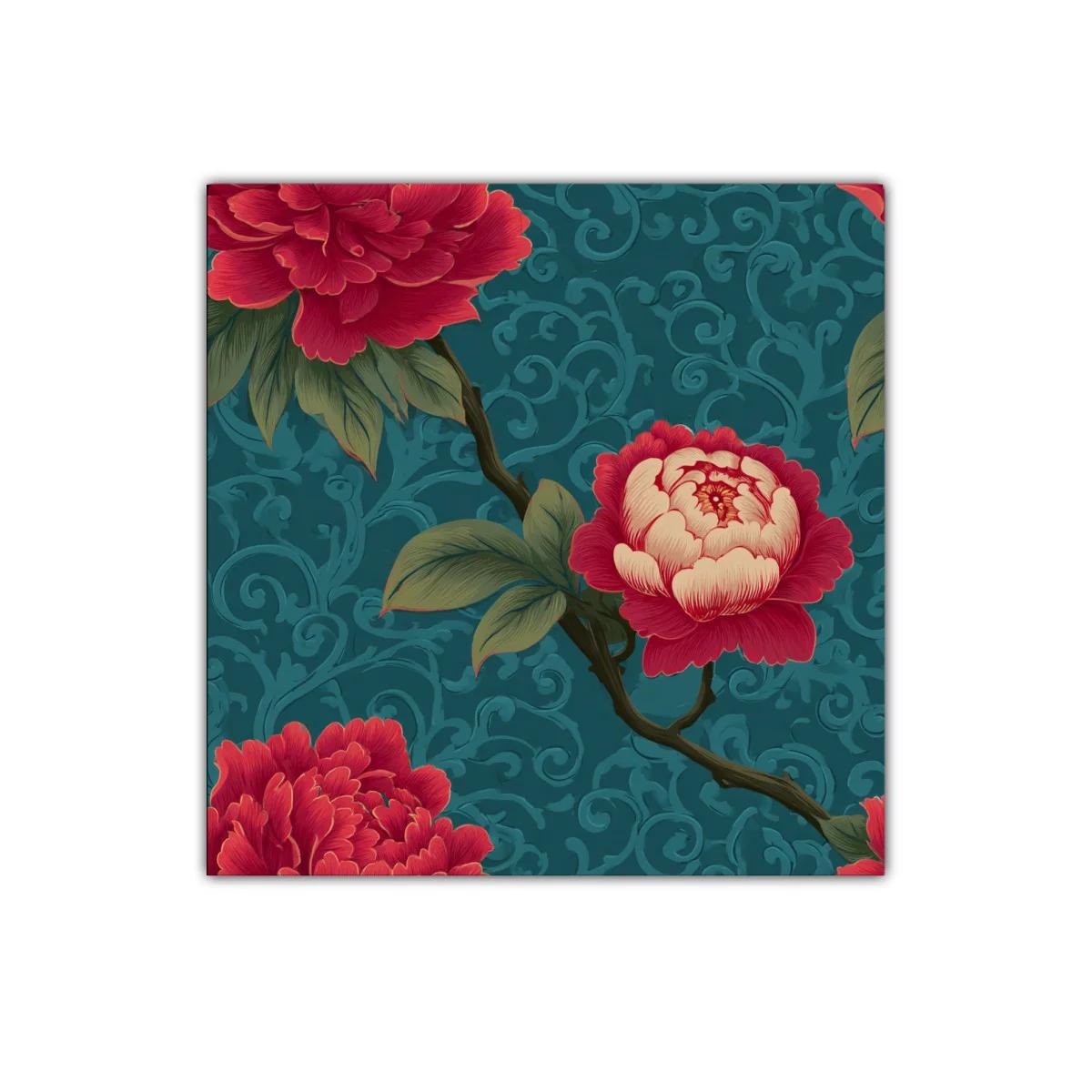 Cuadro floral con rosas rojas sobre fondo azul texturizado — imagen principal
