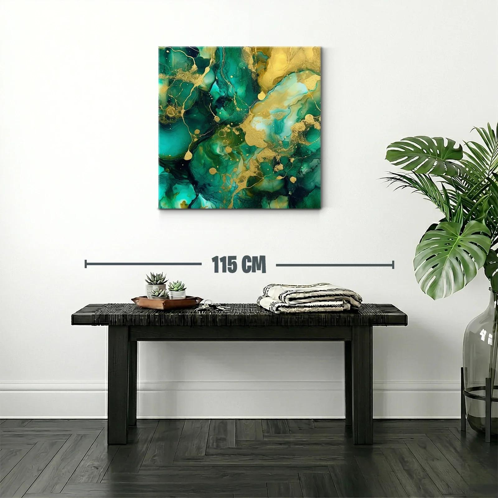 Cuadro abstracto en tonos verdes y dorados vibrantes — miniatura 2