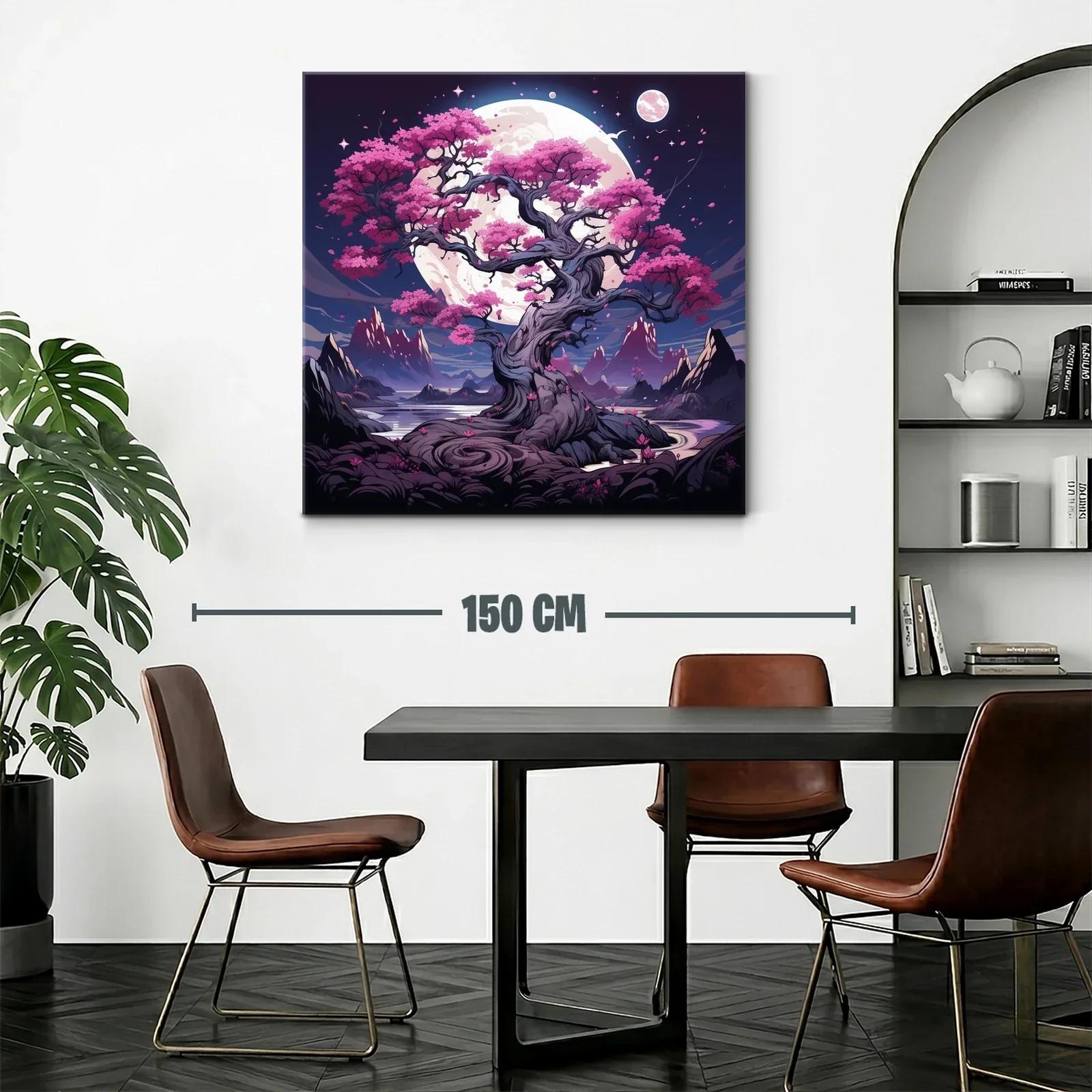 Árbol Sakura bajo luna llena en paisaje fantástico — miniatura 2