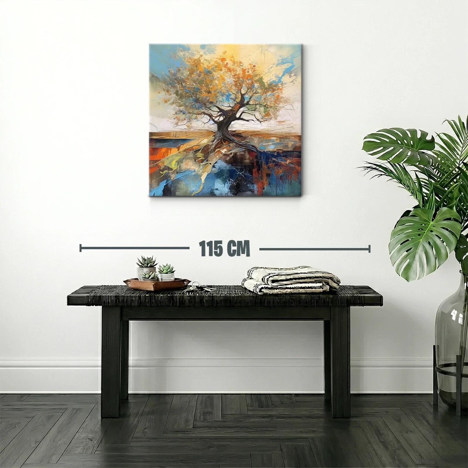 Árbol enraizado con hojas vibrantes y cielo azul — miniatura 2