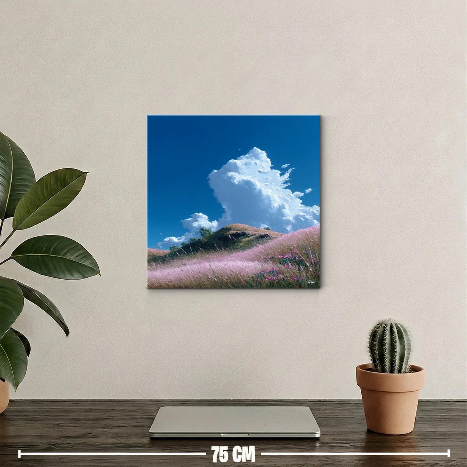 Paisaje sereno con pradera y nubes blancas en cielo azul — miniatura 2