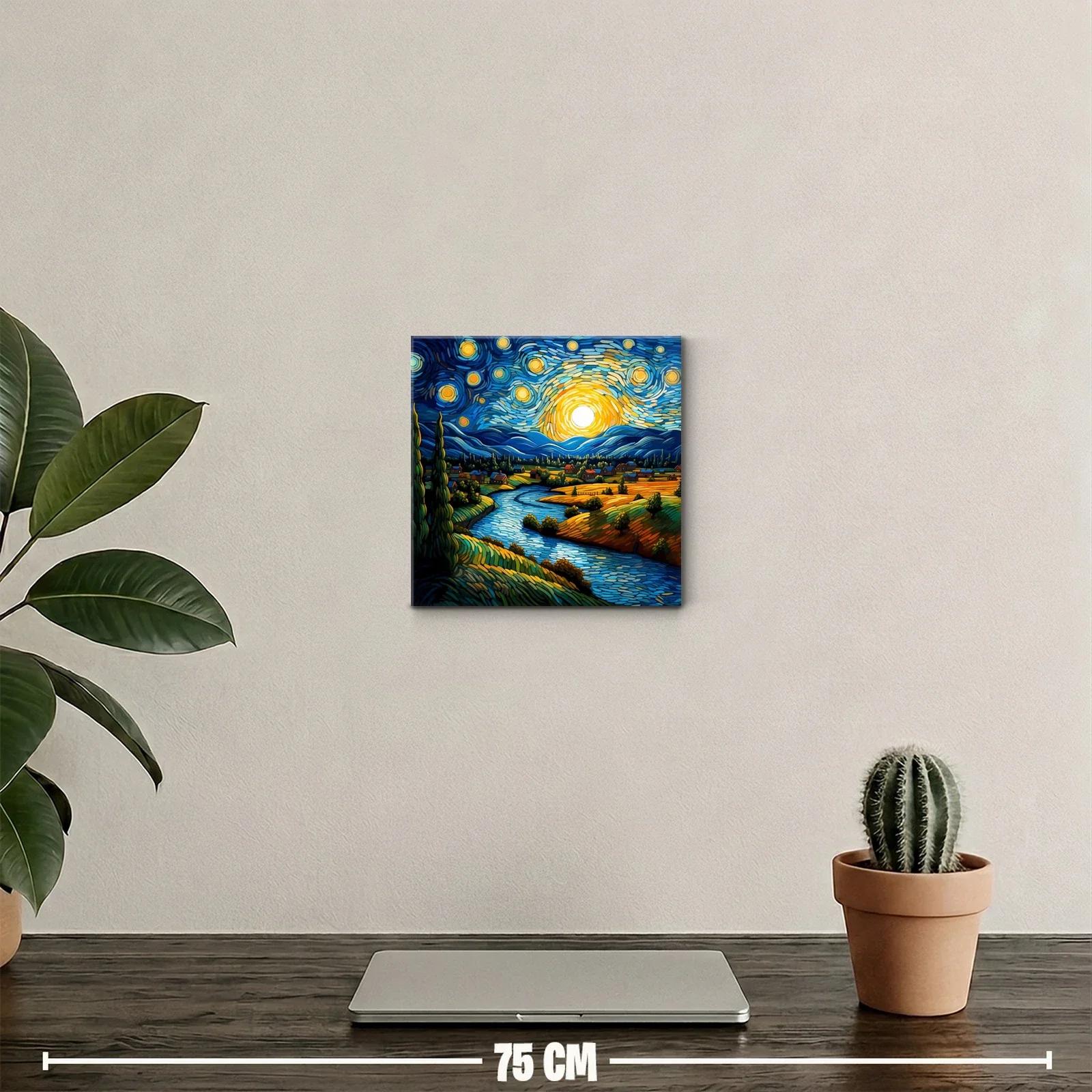 Paisaje nocturno vibrante con río y cielo estrellado — miniatura 2