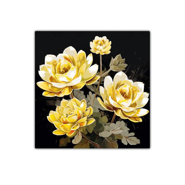 Cuadro floral con elegantes rosas amarillas sobre fondo oscuro